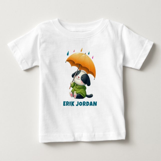 T-shirt Pour Bébé Joli chiot avec des étoiles parapluies dans le cie (Devant)