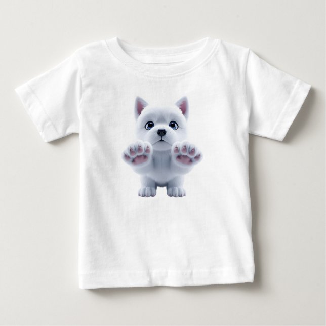 T-shirt Pour Bébé Joli chiot blanc duveteux  (Devant)