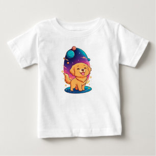 T-shirt Pour Bébé Joli chiot doré dans un espace coloré