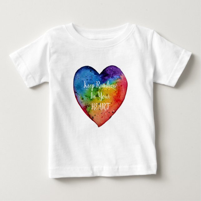 T-shirt Pour Bébé Joli cœur arc-en-ciel aquarelle (Devant)