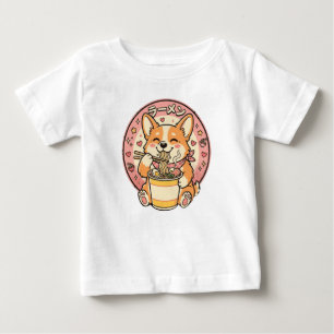 T-shirt Pour Bébé Joli Corgi mangeant des Ramen Kawaii Nouilles Japo