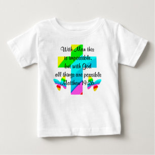 T-SHIRT POUR BÉBÉ JOLI CROIX ET ARC-EN-CIEL MATTHIEU 19:26 DESIGN