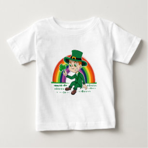 T-shirt Pour Bébé Joli dessin animé leprechaun avec shamrock et arc-
