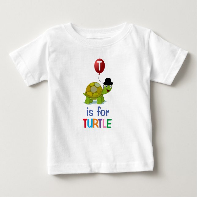 T-shirt Pour Bébé Joli dessin T est pour l'Alphabet de tortue (Devant)