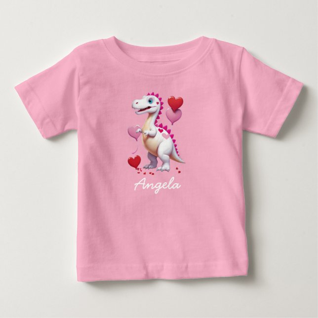 T-shirt Pour Bébé Joli dinosaure blanc pour la Saint-Valentin (Devant)