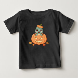T-shirt Pour Bébé Joli dinosaure dans une citrouille pastel