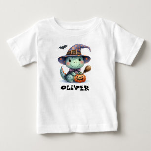T-shirt Pour Bébé Joli dinosaure d'Halloween portant un chapeau de s