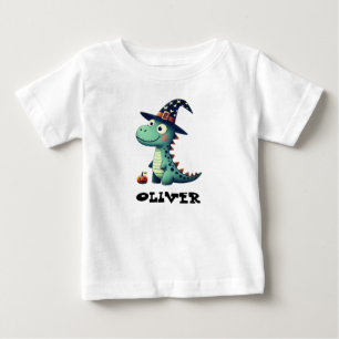 T-shirt Pour Bébé Joli dinosaure d'Halloween portant un chapeau de s