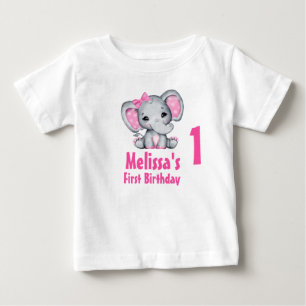 T-shirt Pour Bébé Joli éléphant rose bébé premier anniversaire