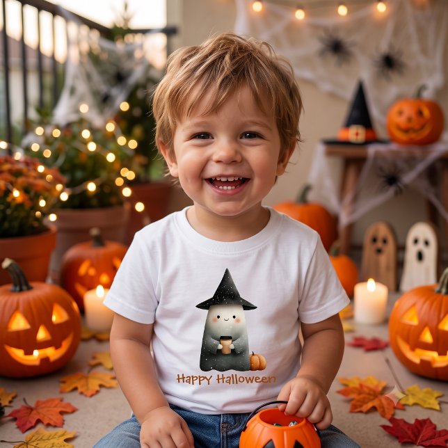 T-shirt Pour Bébé Joli Fantôme avec Café Halloween (Créateur téléchargé)