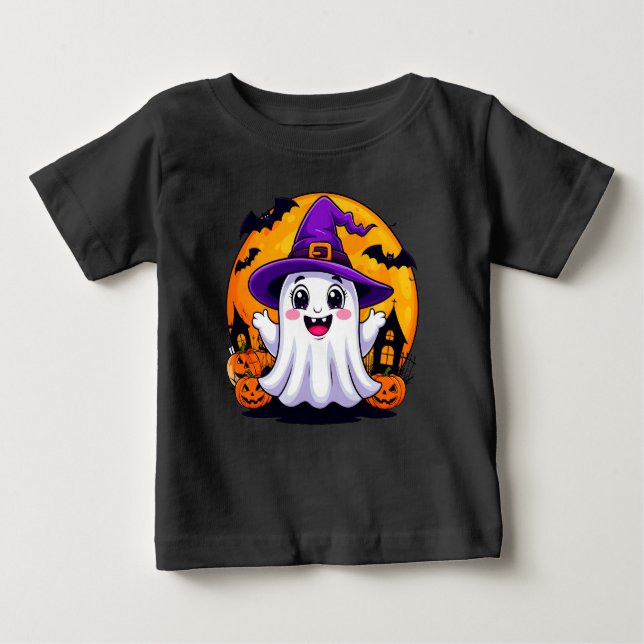 T-shirt Pour Bébé Joli Fantôme de dessin en Casquette sorcier avec C (Devant)
