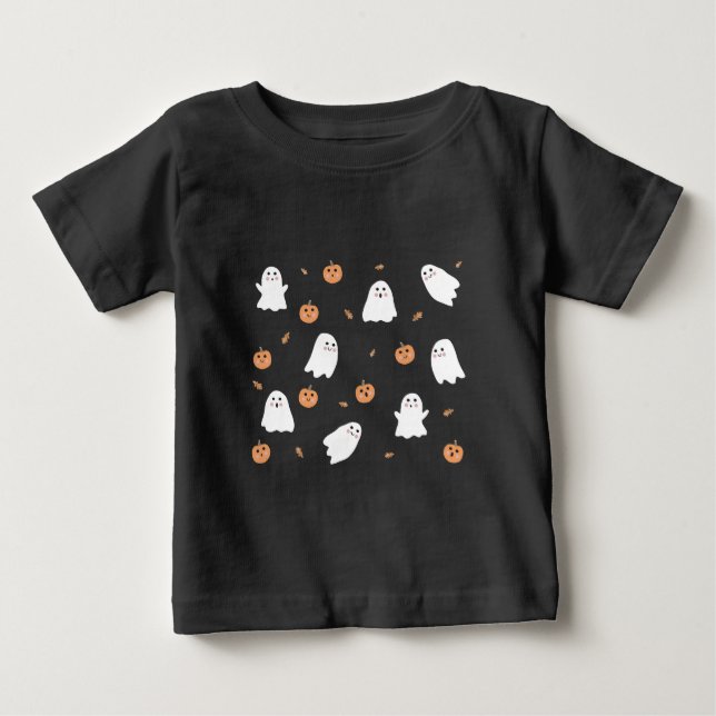T-shirt Pour Bébé Joli fantôme et citrouille motif Halloween noir (Devant)