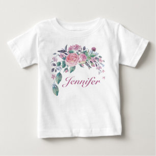 T-shirt Pour Bébé Joli Floral Nom Personnalisé Baby Girl