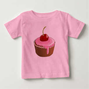 T-shirt Pour Bébé Joli gâteau de givre rose avec cerise