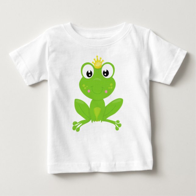 T-shirt Pour Bébé Joli Grenouille, Grenouille Verte, Couronne, Princ (Devant)