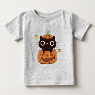T-shirt Pour Bébé Joli Halloween Chat noir en Citrouille bébé