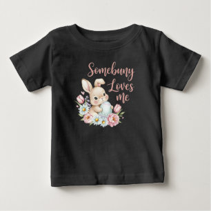 T-shirt Pour Bébé Joli lapin à l'aquarelle, œuf de Pâques et fleurs