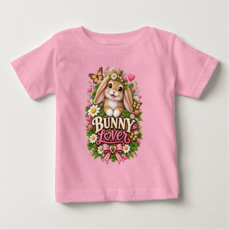 T-shirt Pour Bébé Joli Lapin Amoureux Cottage Floral Jardin Lapin