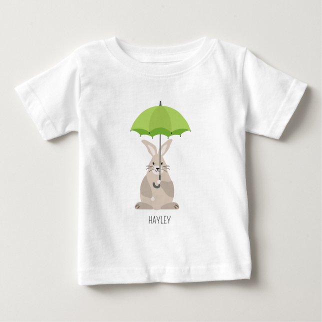 T-shirt Pour Bébé Joli lapin avec nom personnalisé parapluie (Devant)