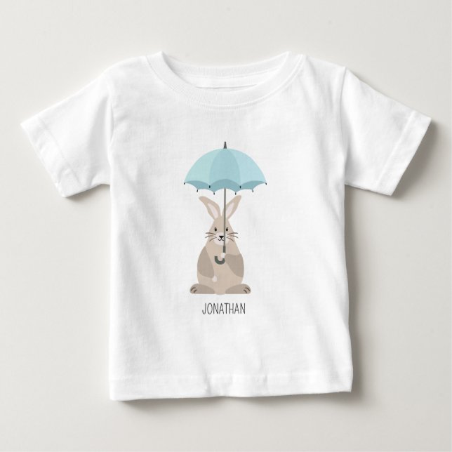 T-shirt Pour Bébé Joli lapin avec parapluie nom personnalisé  (Devant)