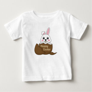 T-shirt Pour Bébé Joli lapin blanc dans un oeuf au chocolat Joyeux P