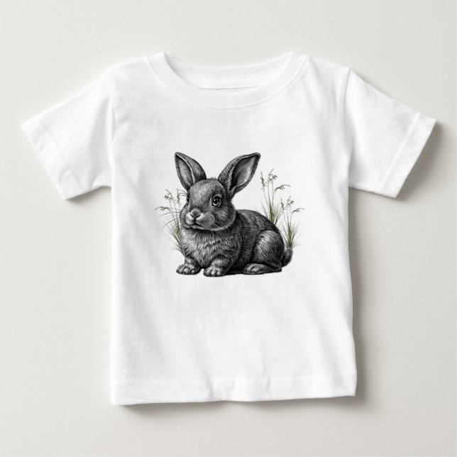 T-shirt Pour Bébé Joli Lapin Gris (Devant)