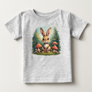 T-shirt Pour Bébé Joli lapin nain assis parmi les champignons rouges