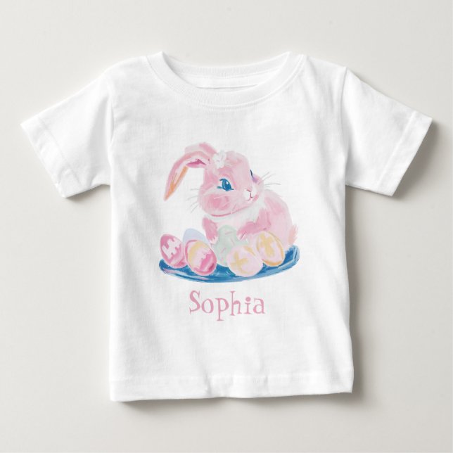 T-shirt Pour Bébé Joli Lapin Rose Avec Filles De Pâques Fille (Devant)