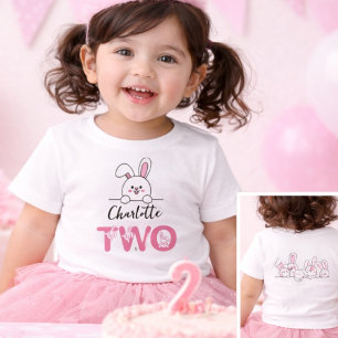 T-shirt Pour Bébé Joli Lapin Rose Fille Deuxième Anniversaire 
