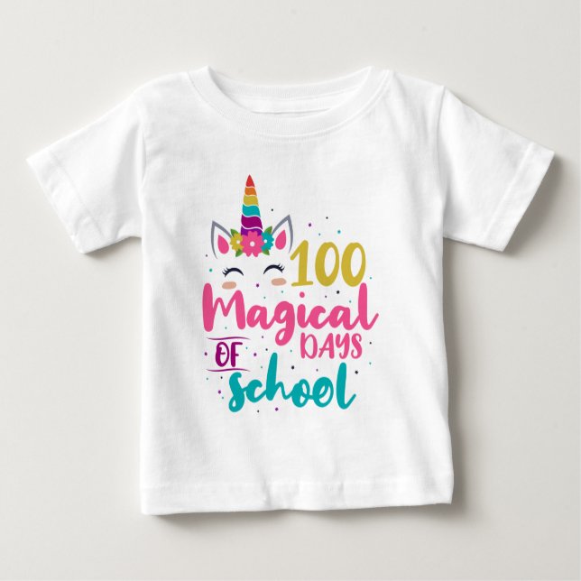 T-shirt Pour Bébé Joli Licorne 100 Jours Magiques D'École (Devant)