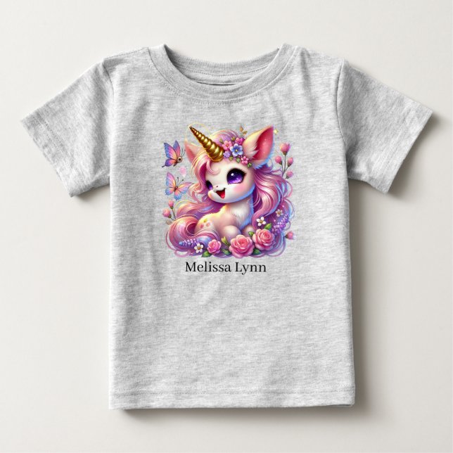 T-shirt Pour Bébé Joli licorne ajouter nom fantaisie  (Devant)