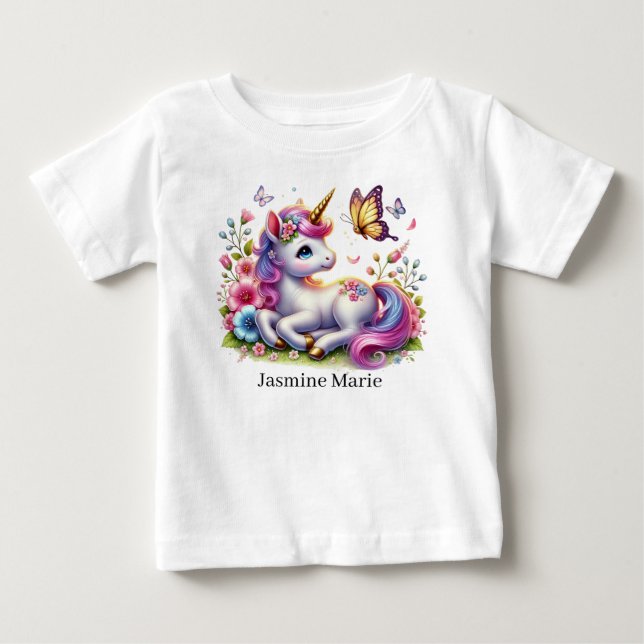 T-shirt Pour Bébé Joli licorne ajouter nom fantaisie Bébé  (Devant)