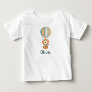 T-shirt Pour Bébé Joli Lion dans une Montgolfière Colorée