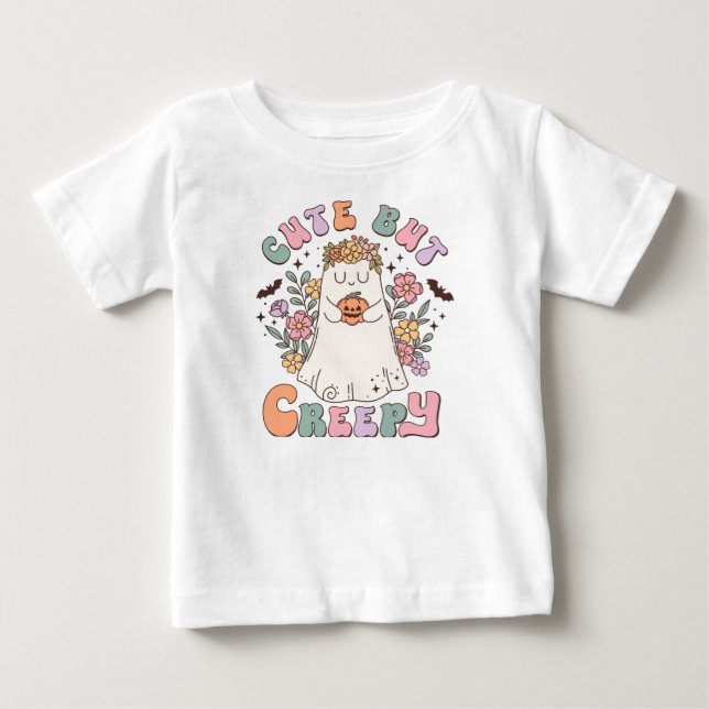 T-shirt Pour Bébé Joli mais effrayant Halloween (Devant)
