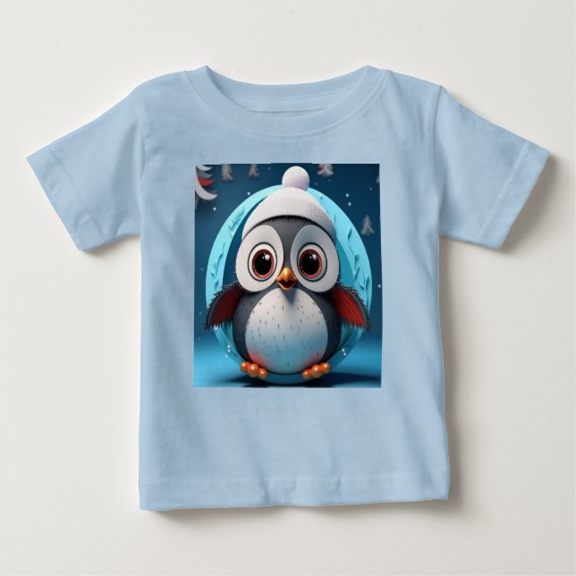 T-shirt Pour Bébé Joli manchot aux grands yeux prêt à superposer  (Devant)