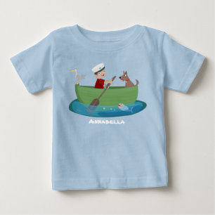 T-shirt Pour Bébé Joli marin garçon et chien en barque dessin animé