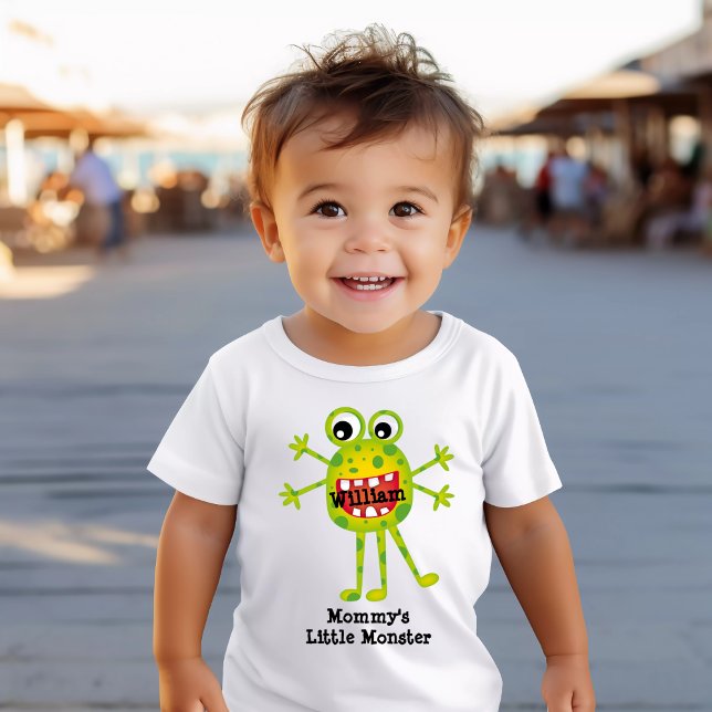T-shirt Pour Bébé Joli Monstre Caricature Vert amusant pour les enfa (Créateur téléchargé)