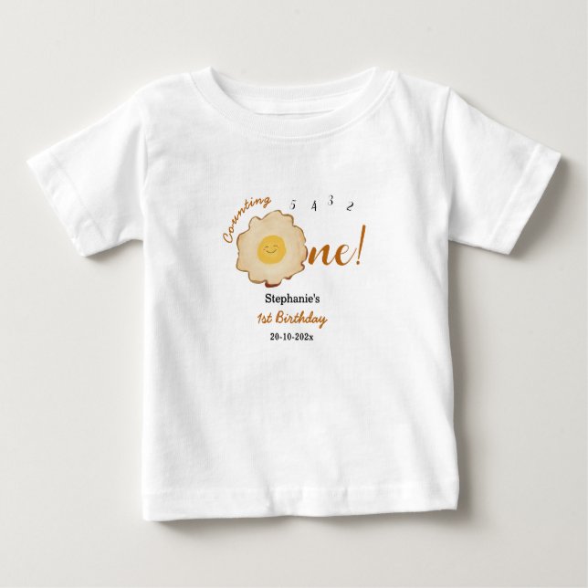 T-shirt Pour Bébé Joli œuf frit 1er anniversaire (Devant)