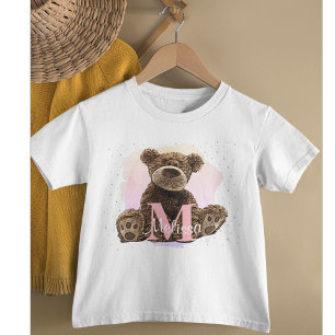 T-shirt Pour Bébé Joli ours en peluche avec monogramme en aquarelle 