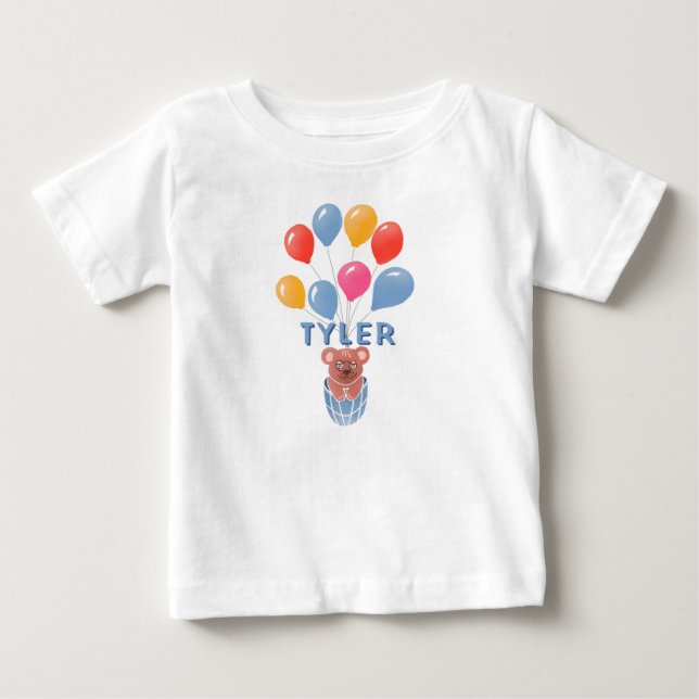 T-shirt Pour Bébé Joli ours en peluche ballons bleus nom de garçon (Devant)