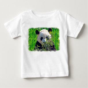 T-shirt Pour Bébé Joli ours panda avec des feuilles de bambou savour