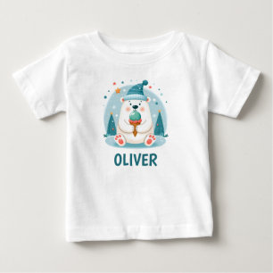T-shirt Pour Bébé Joli ours polaire se détendant avec une glace