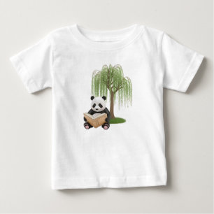 T-shirt Pour Bébé Joli panda en 3D à l'aquarelle lisant un livre
