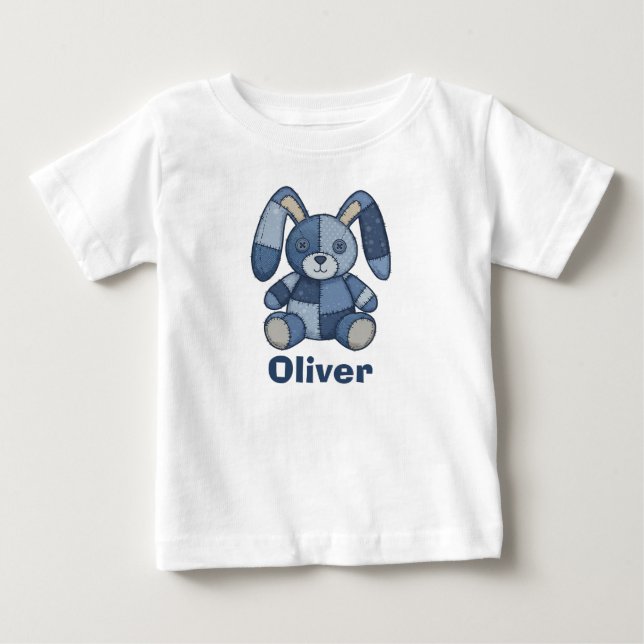 T-shirt Pour Bébé Joli patchwork en jean de lapin  (Devant)
