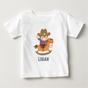 T-shirt Pour Bébé Joli Petit Cow-Boy sur Cheval à Bascule pour Bébés