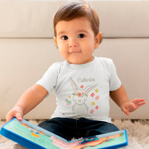 T-shirt Pour Bébé Joli petit lapin avec des fleurs fille personnalis