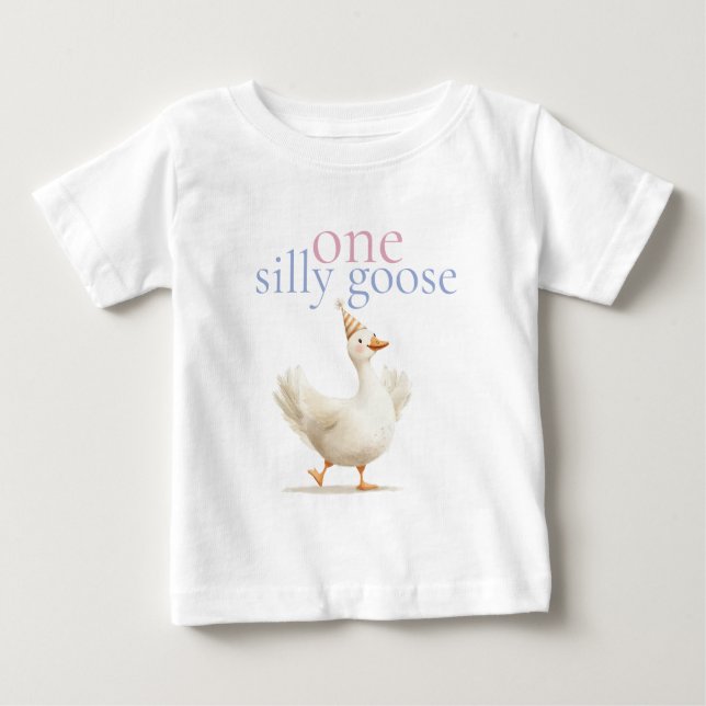 T-shirt Pour Bébé Joli Petit Oie Idiote Premier Anniversaire  (Devant)
