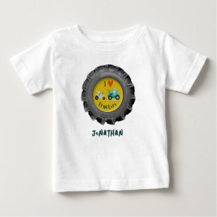 T-shirt Pour Bébé Joli pneu tracteur i love tracteurs garçons nom TS