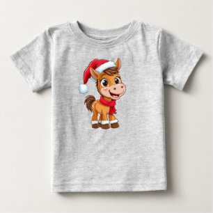T-shirt Pour Bébé Joli Poney de Dessin Animé avec Chapeau et Écharpe