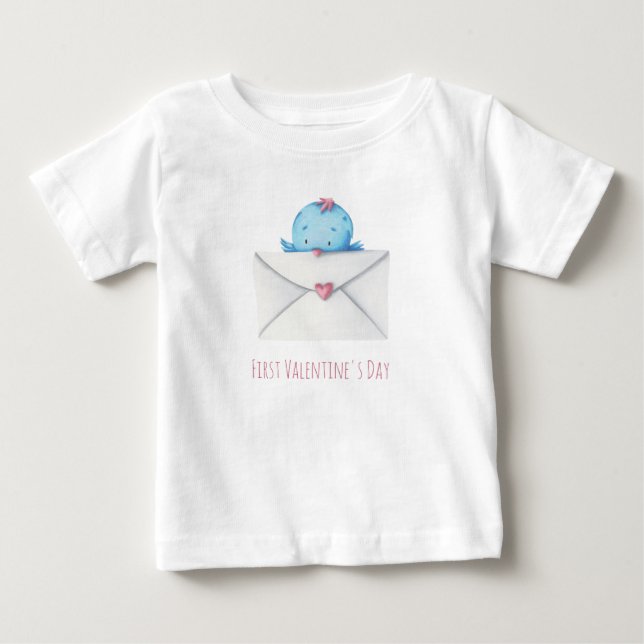 T-shirt Pour Bébé Joli premier Saint-Valentin oiseau (Devant)
